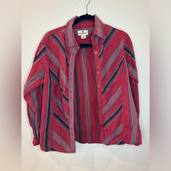Woolrich women’s red striped button down top, medium - Picture 1 of 3